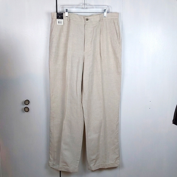 Liz Claiborne Mens Cream LINEN Trouser Pants Neutral Preppy Luxe Sz.38x32 - Picture 1 of 11